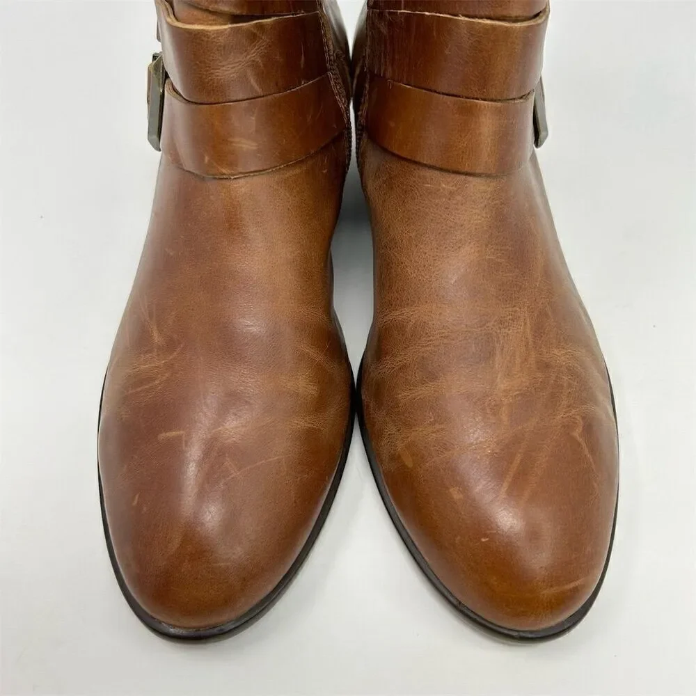 Aerosoles Women's My Time Brown Leather Ankle Boots Size 10 Zip Buckle Mid Heel